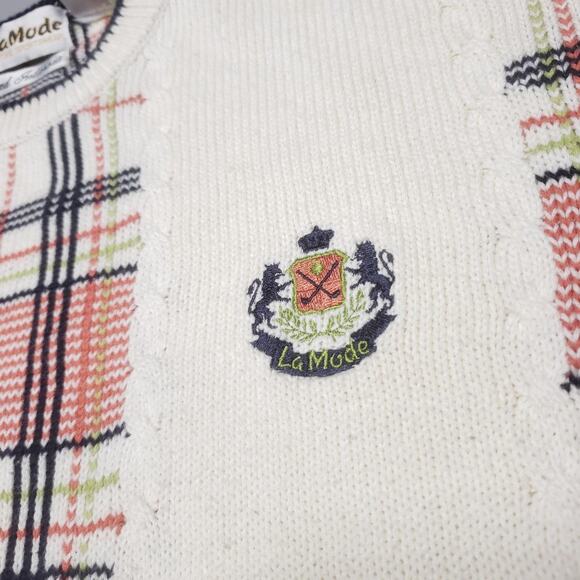 Vintage 90S LaMode HAND INTARSIA Active Sportswear Woven Plaid Sweater M - Picture 2 of 7
